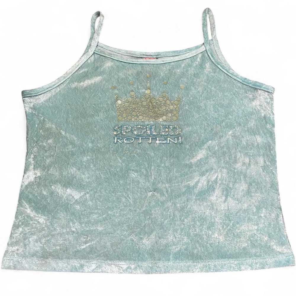 blue velvet "Spoiled Rotten" crop top with gold crown